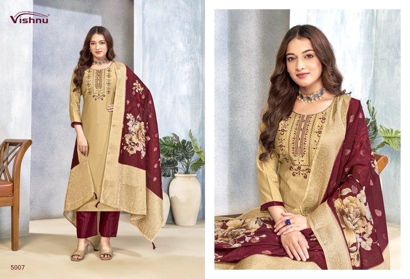 Sarita By Vishnu Vertican Silk Dress Material 